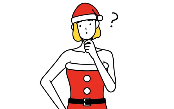 Illustration Simple Une Femme Habillée Père Noël Avec Des Questions — Image vectorielle