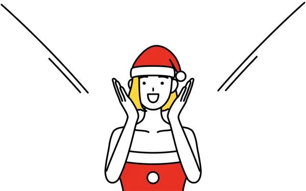 Illustration Simple Une Femme Habillée Père Noël Criant Main Sur — Image vectorielle