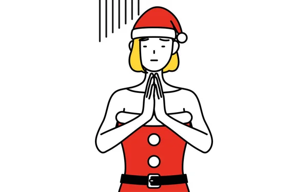 Illustration Simple Une Femme Habillée Père Noël Excusant Avec Ses — Image vectorielle