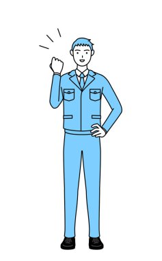 İş elbiseli bir adamın cesaretle poz verdiği basit bir çizim..