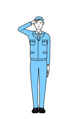 İş kıyafetleri içinde selam veren bir adamın basit çizimi..