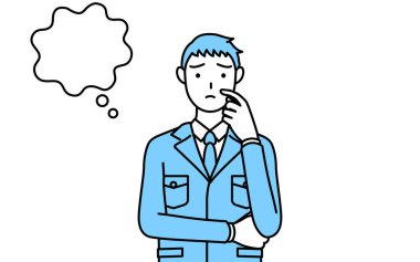 İş kıyafetleri içindeki bir adamın yüzünü çizerken düşündüğü basit bir çizim..