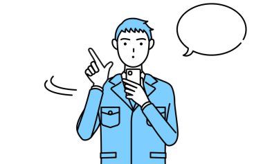 İş kıyafetleri içinde akıllı telefon kullanan bir adamın basit çizimi.