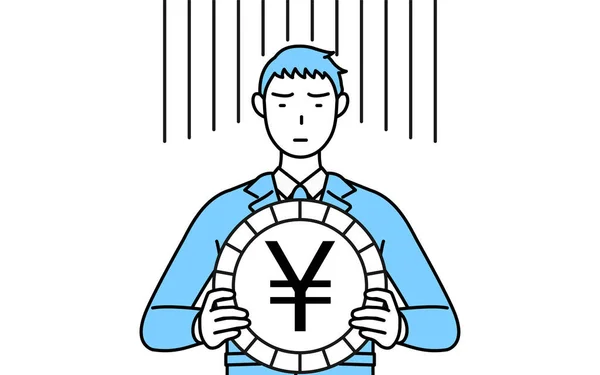 作業服の男の単純な線画 交換損失または円安のイメージ — ストックベクタ