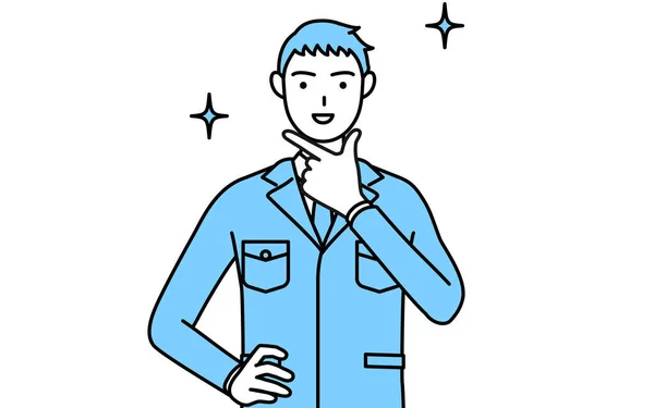 Dessin Simple Homme Vêtements Travail Dans Une Pose Confiante — Image vectorielle