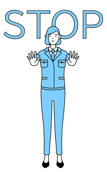 Dibujo Línea Simple Ilustración Una Mujer Ropa Trabajo Con Mano — Vector de stock
