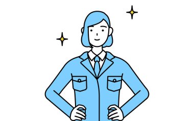 İşteki bir kadının basit bir çizimi. Elleri kalçasında..