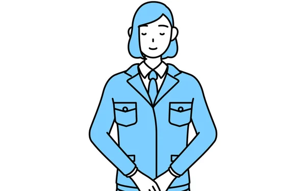 Απλή Γραμμή Σχεδίασης Εικόνα Μιας Γυναίκας Στην Εργασία Φορούν Ελαφρά — Διανυσματικό Αρχείο