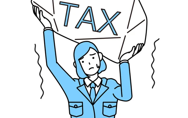 简简单单的线条画图 说明一名妇女在工作时穿着加税的衣服 — 图库矢量图片