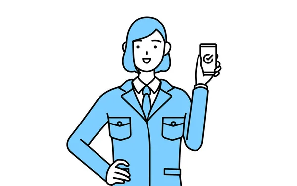 Απλή Γραμμή Σχεδίασης Απεικόνιση Μιας Γυναίκας Στην Εργασία Φορούν Χρησιμοποιώντας — Διανυσματικό Αρχείο