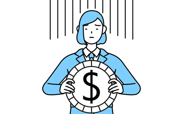 Prosty Rysunek Linii Ilustracji Kobiety Pracy Nosić Obraz Straty Wymiany — Wektor stockowy