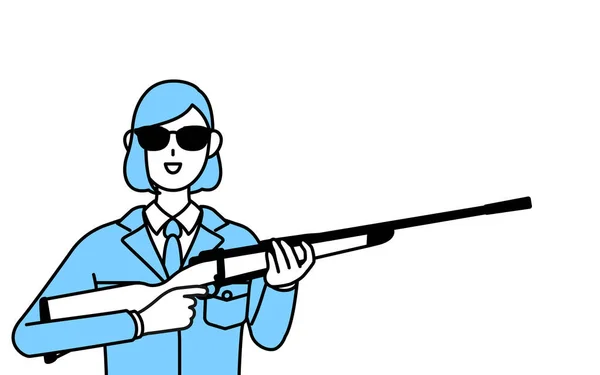 일하는 여자가 선글라스를 소총을 을묘사 — 스톡 벡터