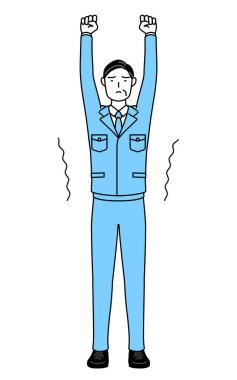 Yönetim, yöneticiler, fabrika müdürü, iş yerindeki bir adam esnek ve dik duruyor..