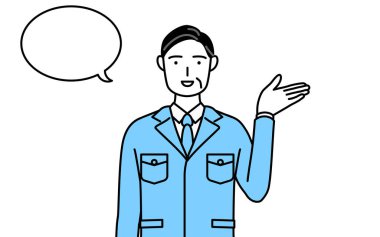 Yönetim, yöneticiler, fabrika müdürü, iş yerindeki bir adam yön tarifi yapıyor, silip süpürüyor.