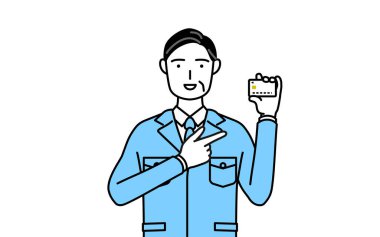 Yönetim, yöneticiler, fabrika müdürü, iş yerindeki bir adam kredi kartı ödemesi öneriyor..