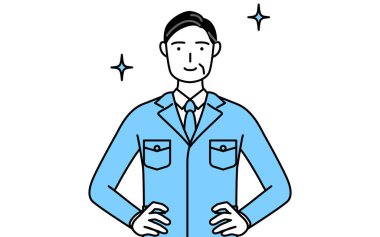 Yönetim, yöneticiler, fabrika müdürü, iş yerinde elleri kalçasında bir adam..