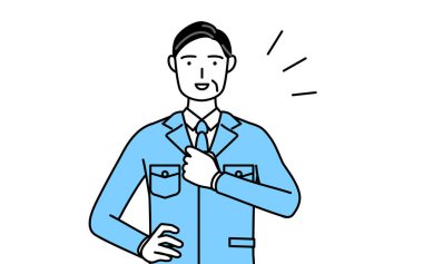 Yönetim, yöneticiler, fabrika müdürü, iş yerindeki bir adam göğsüne vuruyor..