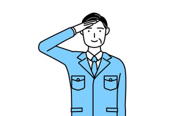 Yönetim, yöneticiler, fabrika müdürü, iş yerindeki bir adam askeri tarzda selam veriyor.