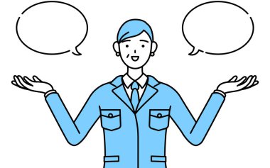 Yönetim, yöneticiler, fabrika müdürü, iş yerindeki son sınıf bir kadın silip süpüren ve karşılaştıran bir giysi..