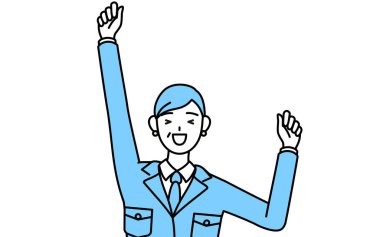 Yönetim, yöneticiler, fabrika müdürü, işyerindeki son sınıf bir kadın gülümseyip zıplıyor..