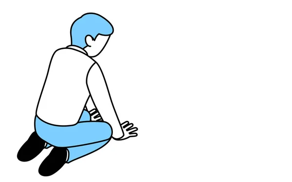Ilustración Hombre Sentado Sus Manos Frente Imagen Hombre Deprimido Después — Archivo Imágenes Vectoriales