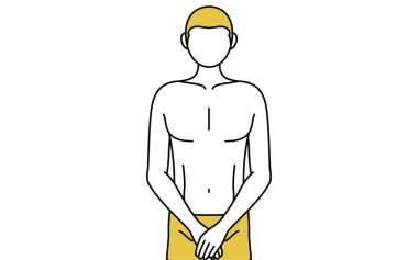 Saç kesimi ve erkek estetiği imajı, iç çamaşırlı bir adam hafifçe eğiliyor..