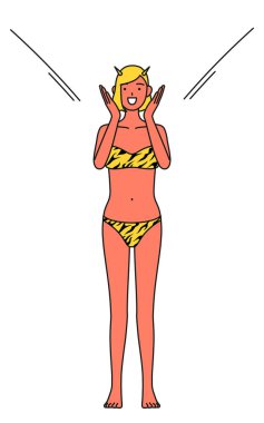 Geleneksel Japon etkinliği, şubatta Setsubun, kaplan desenli pantolon giyen kırmızı dev bir kadın elini ağzının üstüne koyup bağırıyor..