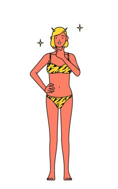 Geleneksel Japon etkinliği, şubatta Setsubun 'da, kaplan desenli pantolon giyen ve kendine güvenen bir kırmızı dev kadın..