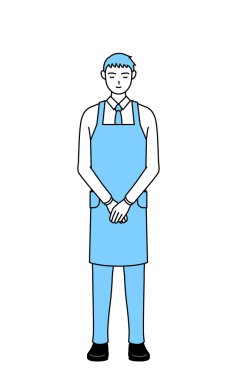 Önlüklü, elleri bağlı bir adam..