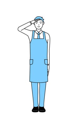 Önlüklü bir adam selam veriyor..