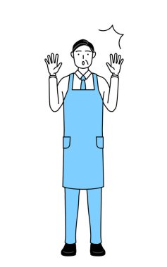 Önlüklü kıdemli bir adam şaşırarak elini kaldırıyor..