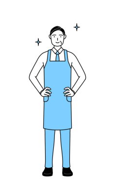 Elleri kalçasında önlüklü son sınıf öğrencisi..