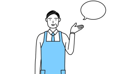 Önlüklü kıdemli bir adam yön tarifi yapıyor..