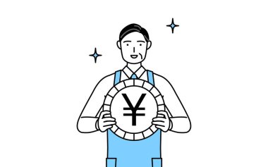 Önlüklü kıdemli bir adam, dış ticaret kazancı ve yeni takdir imajı.