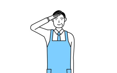 Önlüklü kıdemli bir adam selam veriyor..