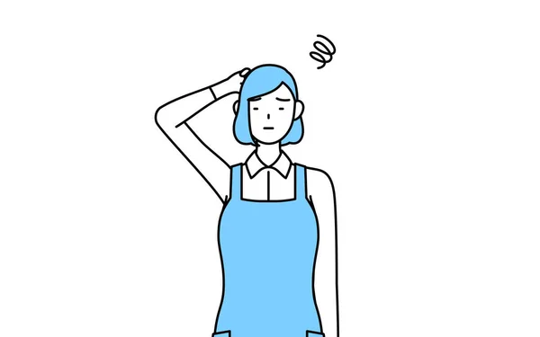 Woman Apron Scratching His Head Distress — 스톡 벡터