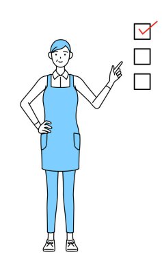 Önlüklü üst düzey bir kadın listeyi işaret ediyor..