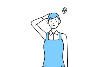 Önlüklü, başı dertteyken kaşınan son sınıf öğrencisi bir kadın..