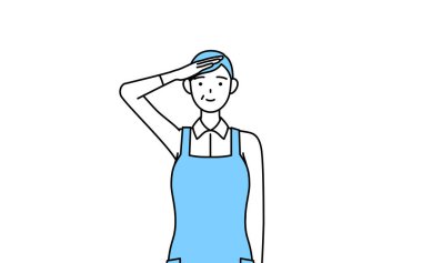 Önlüklü yaşlı bir kadın selam veriyor..