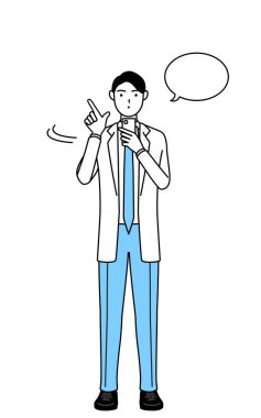 A man doctor in white coats operating a smartphone.