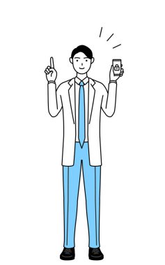 A man doctor in white coats taking security measures for his phone.