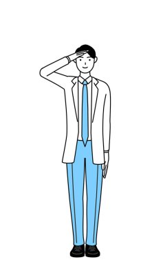 A man doctor in white coats making a salute.