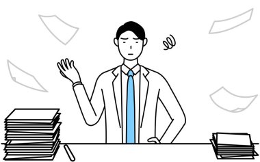 A man doctor in white coats who is fed up with his unorganized business.