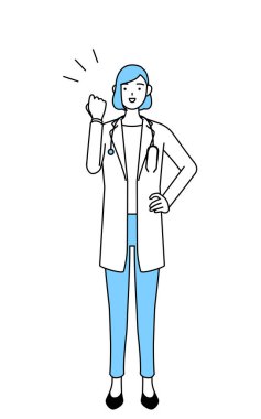 A woman doctor in white coat posing with guts.