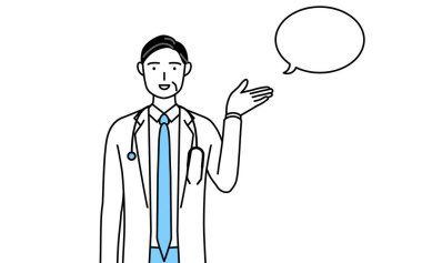 Male doctor in white coats with stethoscopes, senior, middle-aged veterans giving directions, with a wipeout.