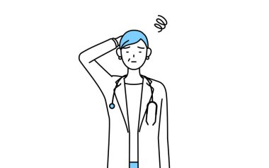 Female doctor in white coats with stethoscopes, senior, middle-aged veterans scratching her head in distress.