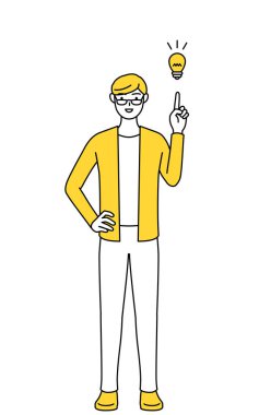 A casually dressed young man coming up with an idea.