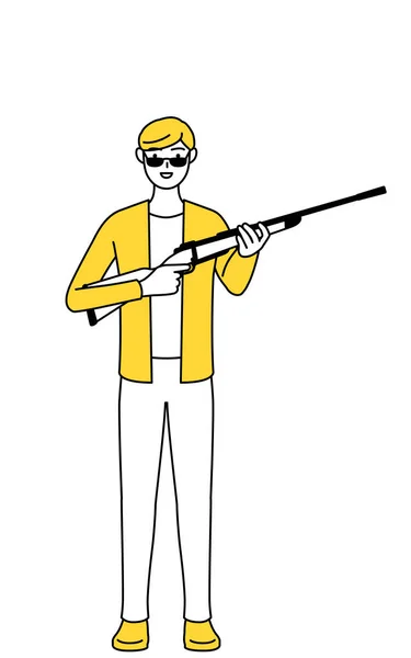 Casually Dressed Young Man Sunglasses Holding Rifle — Vettoriale Stock