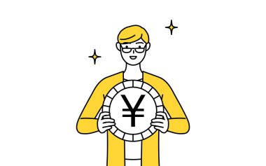 A casually dressed young man, an image of foreign exchange gains and yen appreciation, Vector Illustration