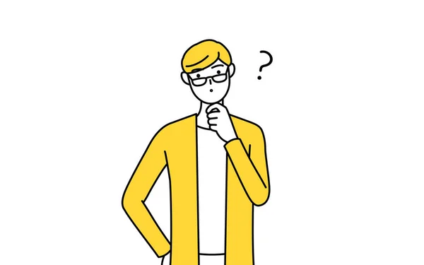 Casually Dressed Young Man Questions Vector Illustration — Vetor de Stock